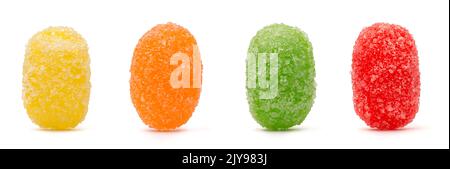 jujube, set of colorful gummy type of candy confectionery isolated on white background, close-up macro view collection Stock Photo