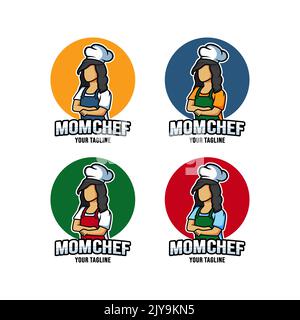 Mom chef cartoon character logo vector. Chef logo mascot illustration. Stock Vector