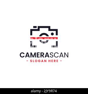 Camera scan logo design template. Minimal camera and scan icon vector combination. Flat style for graphic design, logo, web, etc. Stock Vector