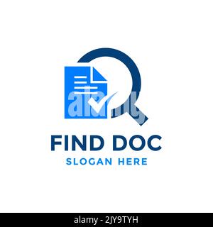 Review search logo design template. Magnifying glass icon with document paper sheet combination. Concept of analysing, correcting, evaluating, surveyi Stock Vector