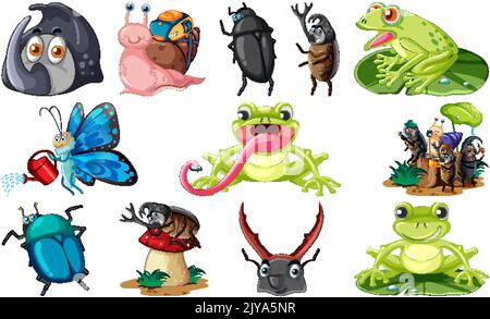 Set of various insects and amphibians cartoon illustration Stock Vector ...