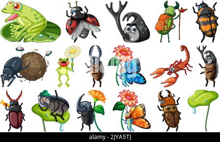 Set of various insects and amphibians cartoon illustration Stock Vector ...