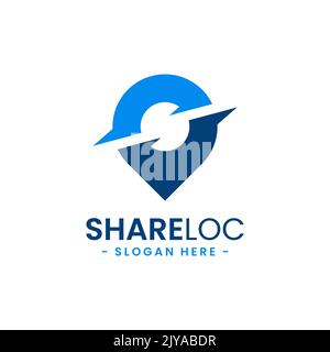 Share location logo design template. Map pointer icon vector. Creative pin share symbol concept. Stock Vector