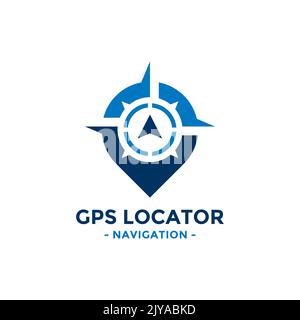 Gps locator logo design template. Compass and gps map location icon vector combination. Creative compass logo symbol concept. Stock Vector