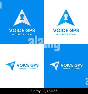 Voice gps drive point logo design template. Gps map location and voice icon vector combination. Creative map pointer symbol concept. Stock Vector