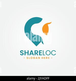Share location logo design template. Map pointer icon vector. Creative pin share symbol concept. Stock Vector