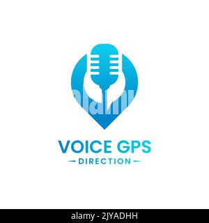 Voice gps drive point logo design template. Gps map location and voice icon vector combination. Creative map pointer symbol concept. Stock Vector