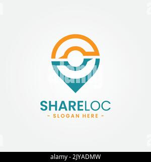 Share location logo design template. Map pointer icon vector. Creative pin share symbol concept. Stock Vector