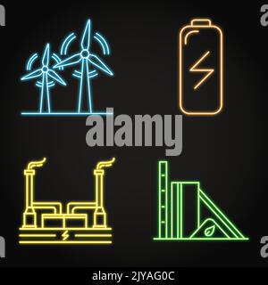 Biomass power station neon icon in line style. Biofuel energy plant ...