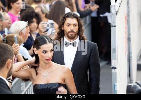 Can Yaman and Francesca Chillemi attends the 'Il Signore Delle Formiche' red carpet at the 79th Venice International Film Festival on September 06, 20 Stock Photo