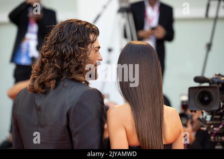 Can Yaman and Francesca Chillemi attends the 'Il Signore Delle Formiche' red carpet at the 79th Venice International Film Festival on September 06, 20 Stock Photo