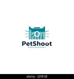 Simple abstract logo design of camera and cat. Studio logo for pets. Pet logo. Vector format. Stock Vector