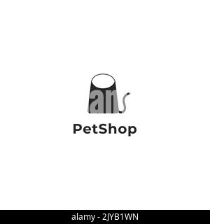 Simple logo design of a bag and a black cat. Abstract cat logo. Pet shop logo. Pet logo. Stock Vector