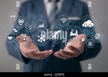 System for robotic process automation (RPA) and artificial intelligence (AI). Stock Photo