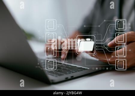Document Management System (DMS), online documentation database, and process automation to manage files, knowledge, and documents in an ERP environmen Stock Photo