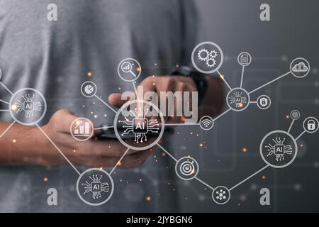 Digital technology and the concept of the internet of things. Big data technology and a digital business plan. Stock Photo