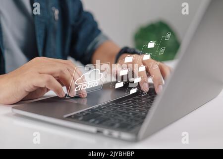 system for managing documents (DMS). program that manages and archives data files automatically. Internet technology idea. Stock Photo