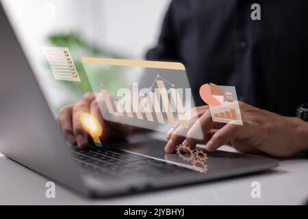 Business Intelligence concept - data analysis, management tools, intelligence, corporate strategy creation, data-driven decision making. Stock Photo