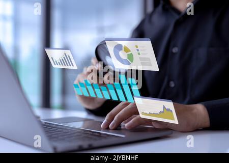 Statistical and data analysis for business finance and investment concepts with business people working on monitor graph dashboard Stock Photo