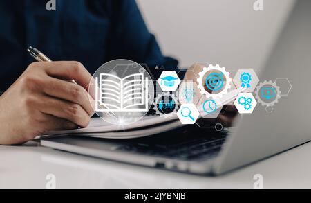 E-learning concept. Innovative online education and internet technology. Webinar, teaching, online training courses. Skill development. Stock Photo
