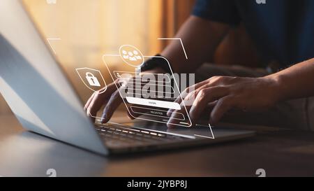 To secure data, cybersecurity and privacy ideas are used. Internet network security technologies and the lock symbol. Personal data is protected on la Stock Photo