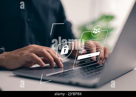 Cybersecurity and privacy ideas are used to keep data safe. The lock icon and technology that protects the internet. Personal information on laptops a Stock Photo