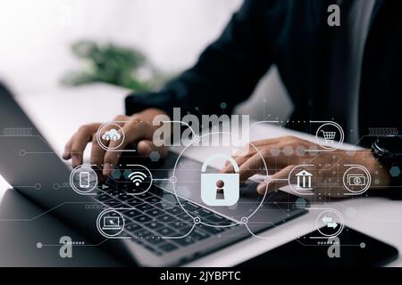 Concept of internet network security and personal data protection. Secure payment and banking concept is an online internet secure payment. there are Stock Photo