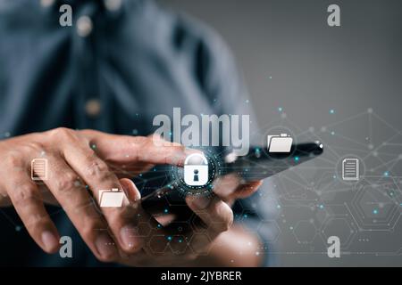 Security idea for documents. System for managing documents (DMS). Online documentation database and digital file storage with data encryption. Log in Stock Photo