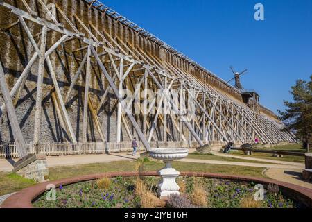 Park in front of the wooden saltworks of Bad Salzelmen, Germany Stock Photo