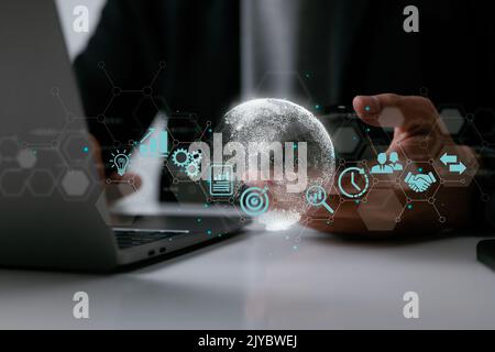 A businessman using a mobile smartphone. Business global internet connection application technology and digital marketing, finance and banking, digita Stock Photo