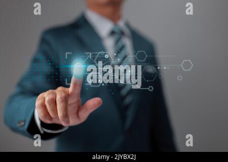 Biometrics identification and fingerprint scanning enable security access. Business technology security internet network concept. Stock Photo