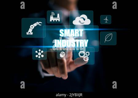 Manufacturing technology concept for smart industry 4.0 innovation automation. Stock Photo