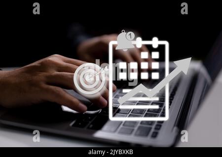 Develop project work management and time-planning solutions. Timetable, planner. Online project, business, and productivity platform. Stock Photo