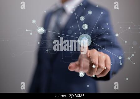 The internet of things (IoT) is a technology approach for digital transformation. ideas are transformed and technology is adopted in business, improvi Stock Photo