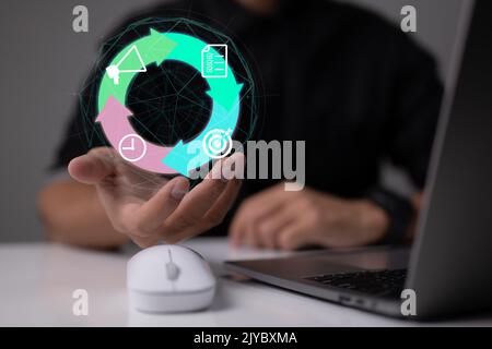 PDCA is plan, do, check, and act. Method to improve processes and products. Enhancing project performance. Stock Photo