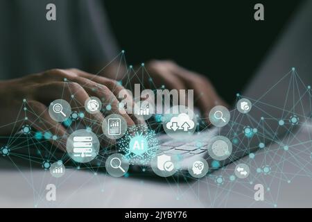 Change management in digital transformation, Customer service management, cloud computing, and smart industry are all examples of big data and busines Stock Photo