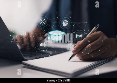 Education distance learning, e-learning, and online learning are all types of personal development. Stock Photo