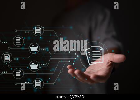 Document Management System (DMS). Archiving software for business files. Stock Photo
