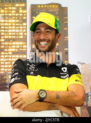 Daniel Ricciardo of Australia and Renault Sport F1 during a press conference ahead of the Formula 1 Australian Grand Prix 2020 at the the Albert Park Circuit in Melbourne, Thursday, March 12, 2020. (AAP Image/Scott Barbour) NO ARCHIVING, EDITORIAL USE ONLY ** STRICTLY EDITORIAL USE ONLY, NO COMMERCIAL USE, NO BOOKS ** Stock Photo