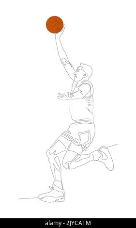 Continuous Line Drawing of Basketball Player vector Stock Vector