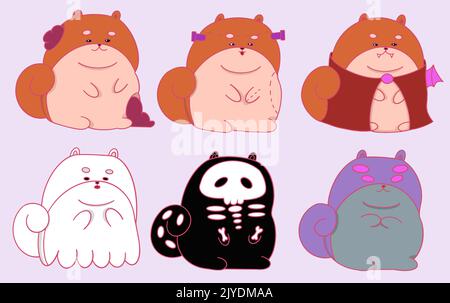 illustration pack of shiba inu in halloween costumes Stock Vector