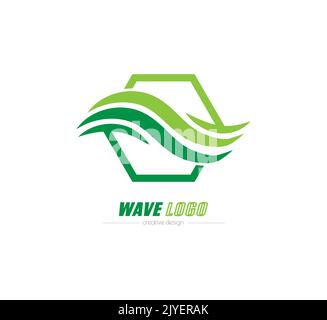 Wave. Vector template with a wave in a hexagon for a logo, sticker, logo or brand. Illustration for websites, applications and creative ideas. Flat st Stock Vector