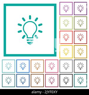 Lighting bulb outline flat color icons with quadrant frames on white background Stock Vector