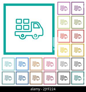 Courier services outline flat color icons with quadrant frames on white background Stock Vector