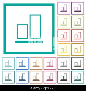 Align to bottom outline flat color icons with quadrant frames on white background Stock Vector