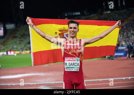 Mario García Romo with her country's flag at the European Athletics Championships in Munich 2022. Stock Photo