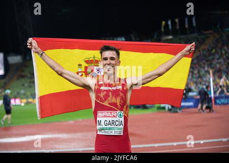 Mario García Romo with her country's flag at the European Athletics Championships in Munich 2022. Stock Photo