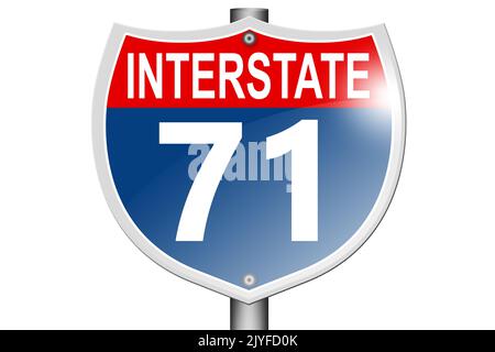 Interstate highway 71 road sign isolated on white background, 3d rendering Stock Photo