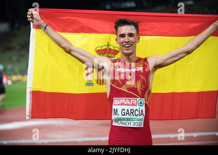 Mario García Romo with her country's flag at the European Athletics Championships in Munich 2022. Stock Photo