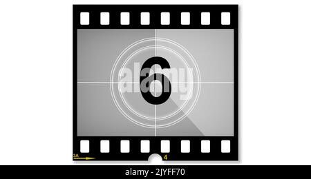 Old film movie with timer count number six, 3d rendering Stock Photo